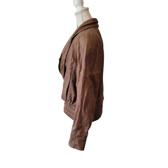 Vintage Charley's Leather Jacket Short Snap Closure Slit Side Pockets Size Small - Picture 2 of 12